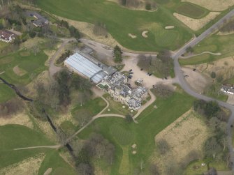 Oblique aerial view centred on the country house (hotel),  taken from the S.