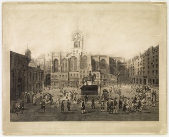 View of Edinburgh, Parliament Square.
Engraving of Parliament Square, Edinburgh.
'The Parliament Close and public characters, of Edinburgh, 50 years since'.