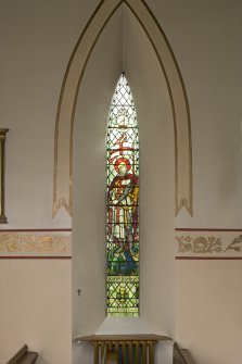 Interior. View of stained glass window to St. George