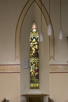 Interior. View of stained glass window in memory of Mary Adeline Hay Boyd