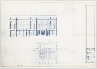 Ground floor plan and front elevation of enquiry office as proposed.