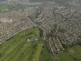General oblique aerial view centred on the housing estate, taken from the WNW.