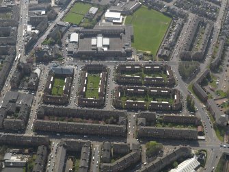 Oblique aerial view centred on the Shawlands District with the school adjacent, taken from the NE.