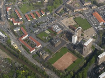 Oblique aerial view centred on the Burgh Chambers wth the school adjacent, taken from the SW.