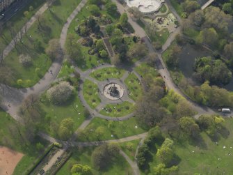 Glasgow, Kelvingrove Park, Stewart Memorial Fountain. Oblique aerial view centred on the fountain, taken from the NE.