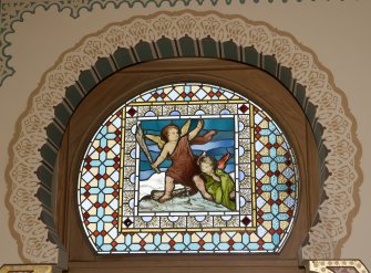 Interior. 1st floor, drawing room, detail of stained glass