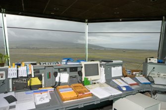 Interior view of flight control panels looking SW.