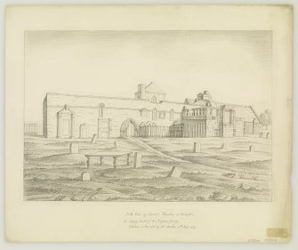 Drawing of church ruins from North.