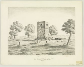 Sketch showing general view.
Titled: 'Ruin of St Marys (St Andrews) Church in the old town of Peebles' 'Drawn from Nature by A. Archer. June 1836. Edinburgh'