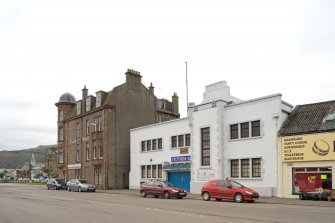 View from N of the former Campeltown Drill Hall with the hotel in the background.