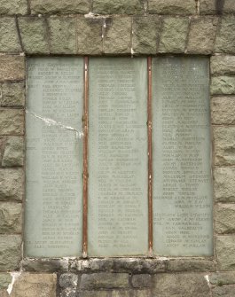 Detail of inscription panel; 1st World War, Argyll and Sutherland Highlanders and Highlandf Light Infantry.