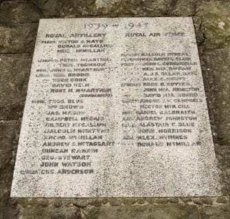 Detail of inscription panel; 2nd World War, Royal Artillery and Royal Air Force.,