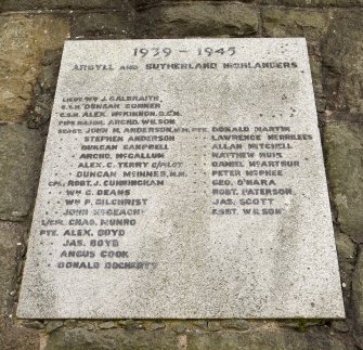 Detail of inscription panel; 2nd World War, Argyll and Sutherland Highlanders.