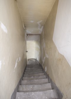 Interior. View looking down stairs to Painted Ceiling room