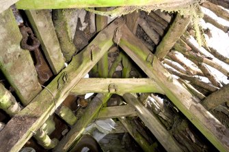 Detail of interior of hen house at The Corr, showing thatched roof structure.