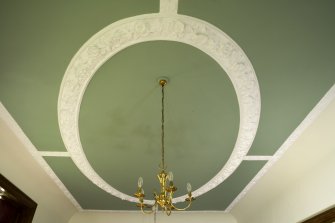 Interior. First floor detail of dining room ceiling