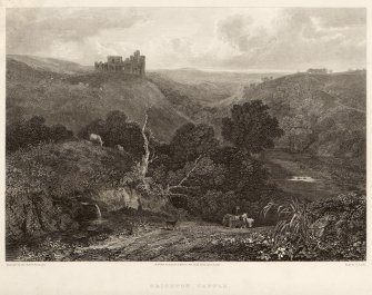 Engraving of distant view of Crichton Castle from the west.