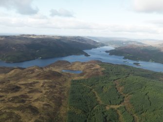 Oblique aerial view looking from Badlia Hill towards the Kyles of Bute, taken from the S.