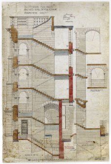 Drawing of public stair, 20-36 North Bridge, The Scotsman Buildings, Edinburgh.