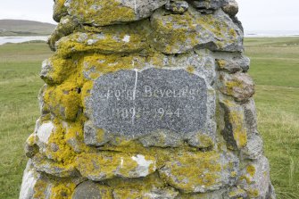 Detail of the plaque on the monument to George Beveridge, Vallay