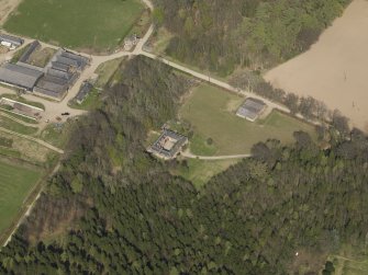 Oblique aerial view centred on the stable block, taken from the SW.