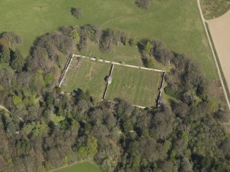 Oblique aerial view centred on the walled garden, taken from the W.