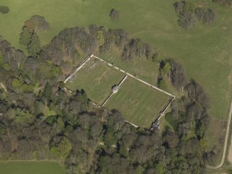 Oblique aerial view centred on the walled garden, taken from the SW.