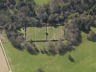 Oblique aerial view centred on the walled garden, taken from the ENE.