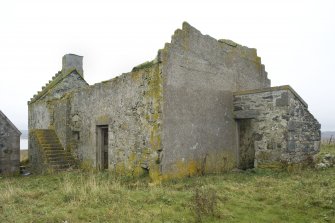 View of N (gabled) and E elevations of Old Vallay House, Vallay, taken from NE