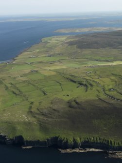 General oblique aerial view of the tabular geology in the NE of Rousay, taken from the N.