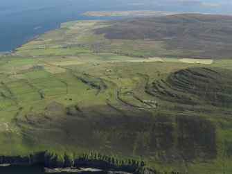 General oblique aerial view of the tabular geology in the NE of Rousay, taken from the N.