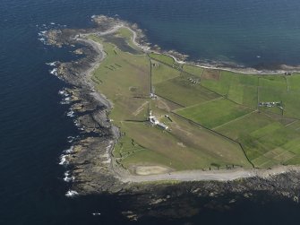 General oblique aerial view centred on Dennis Head lighthouse, taken from the NW.