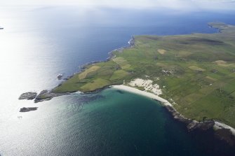 General oblique aerial view centred on Mae Sand, Westray, taken from the ENE.