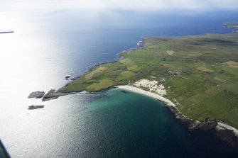 General oblique aerial view centred on Mae Sand, Westray, taken from the ENE.