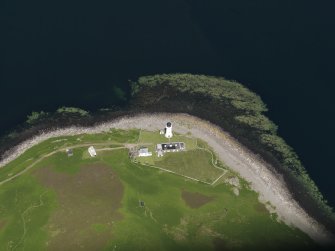 Oblique aerial view centred on the lighthouse with the observation tower adjjacent, taken from the SSW.