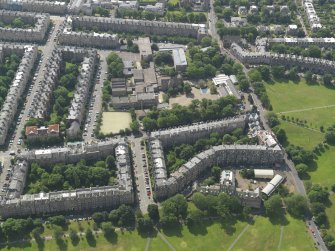 Oblique aerial view centred on Bruntisfield House with High School and Primary School adjacent, taken from the N.