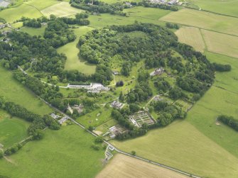 General oblique aerial view of Threave House and policies, taken from the NW.