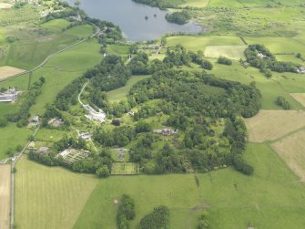 General oblique aerial view of Threave House and policies, taken from the WSW.