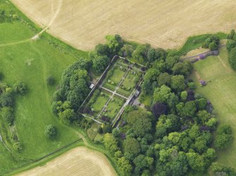 Oblique aerial view of Argrennan House walled garden, taken from the NE.