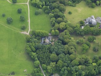 Oblique aerial view of Argrennan House stables, taken from the WNW.