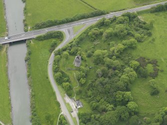 Oblique aerial view of Cardoness Castle, taken from the NE.
