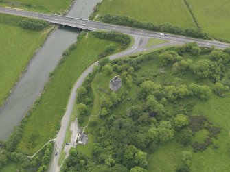 Oblique aerial view of Cardoness Castle, taken from the NNE.