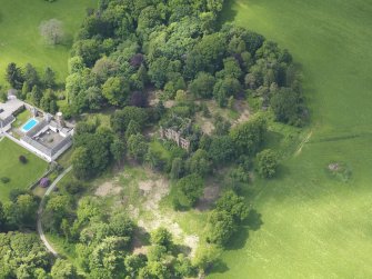 Oblique aerial view of Gelston Castle and policies, taken from the ESE.