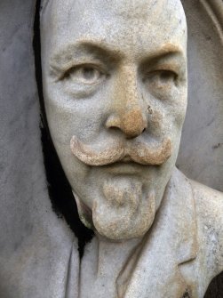 Detail of sculpture on monument in memory of M.P. Galloway. Located at Rosebank Cemetery.