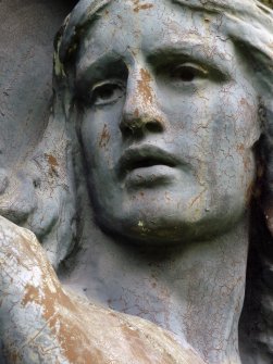 Detail of angel sculpture on monument in memory of Alexander Allan. Located in the Glasgow Necropolis.