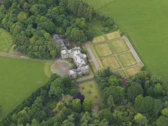 Oblique aerial view of Galloway House and formal garden, taken from the SSW.