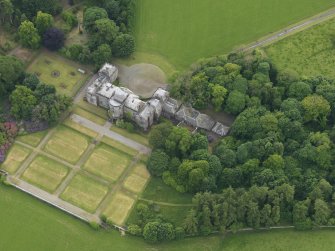 Oblique aerial view of Galloway House and formal garden, taken from the ENE.