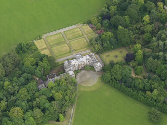 Oblique aerial view of Galloway House and formal garden, taken from the WNW.