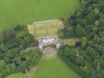 Oblique aerial view of Galloway House and formal garden, taken from the W.