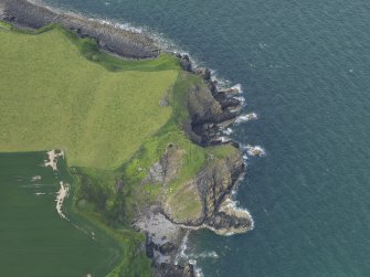 Oblique aerial view of Cruggleton Castle, taken from the SSW.